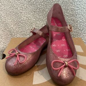Mini Melissa Sparkly Pink Dress Shoes with Bow